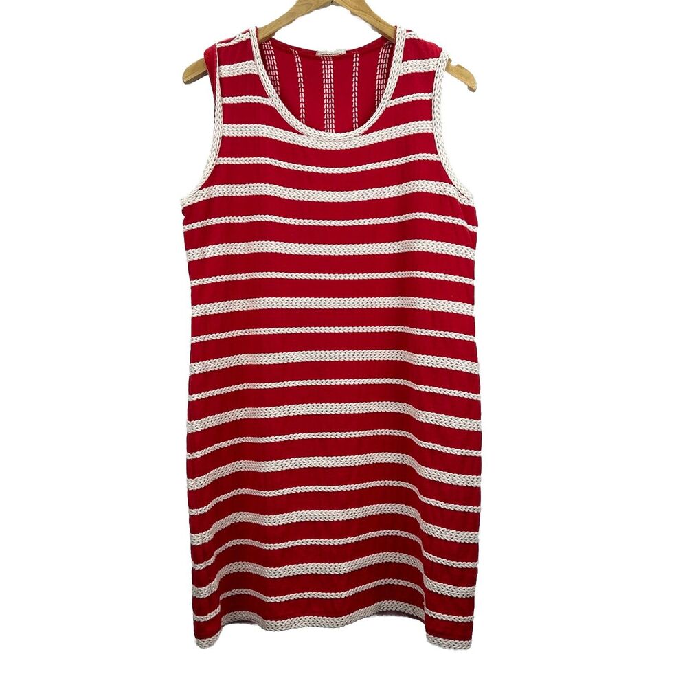 Max Studio Sheath Dress Large Red White Striped Sleeveless Patriotic Holiday
